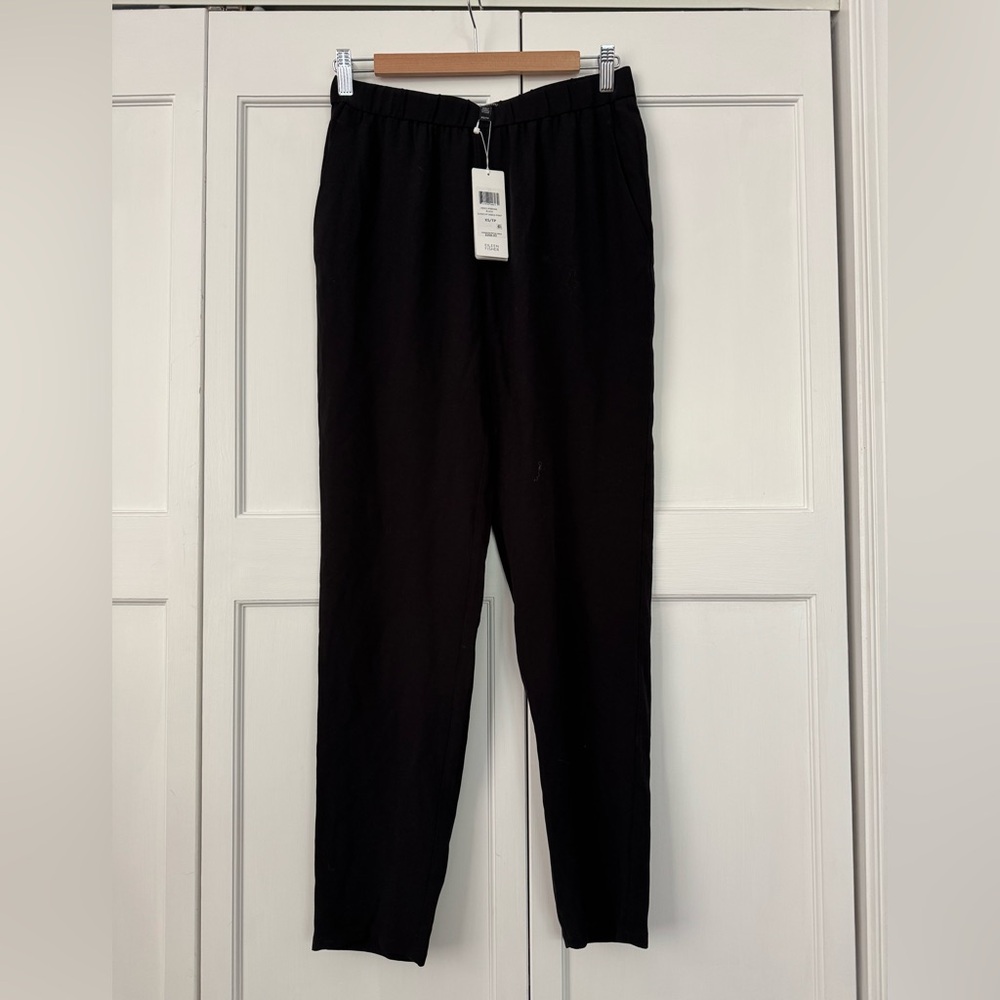 NWT Eileen Fisher Black Silk Georgette Crepe Slouchy Ankle Pant